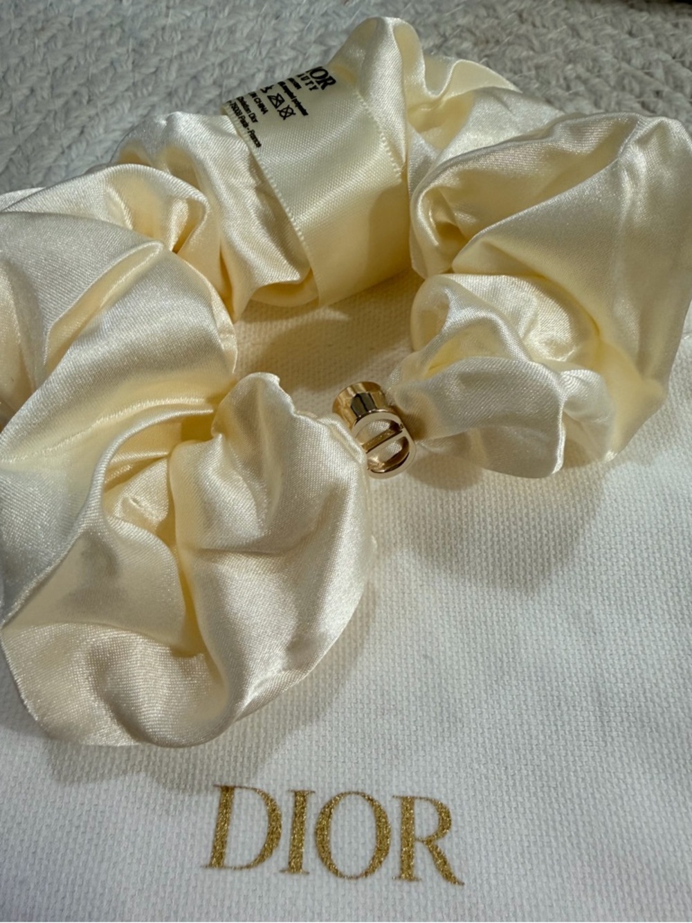 Dior Beaute Ivory Satin Scrunchie with Gold CD Charm in a Dior Dust Bag❣️✨ - Picture 4 of 7